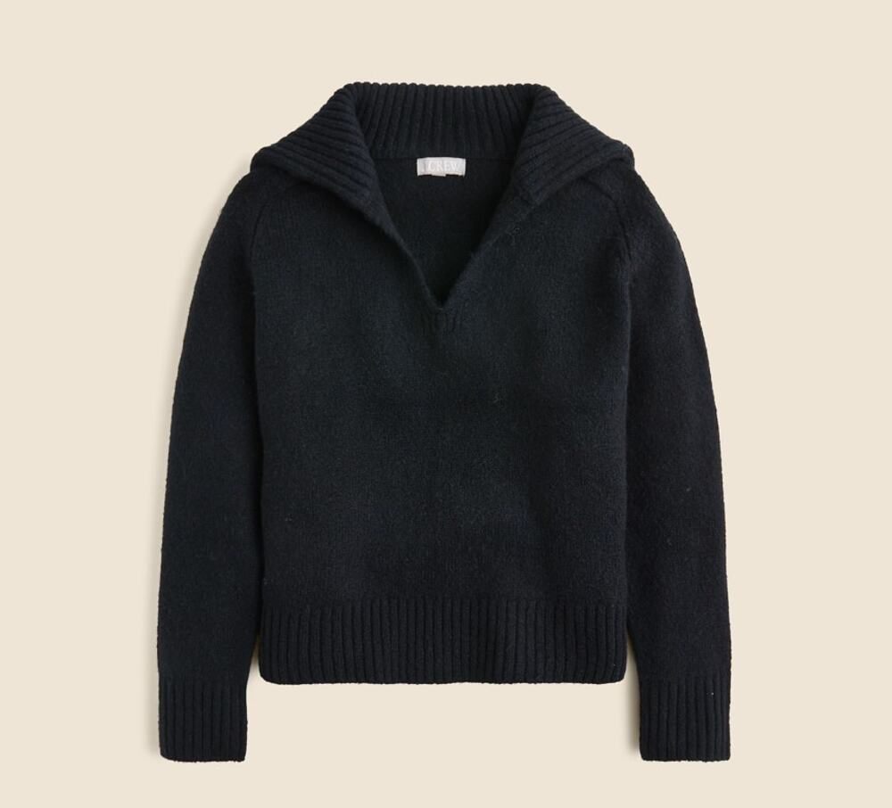 J.Crew Johnny-collar Sweater SZ XXS Black Ribbed Trim Woolen Oversized Pullover